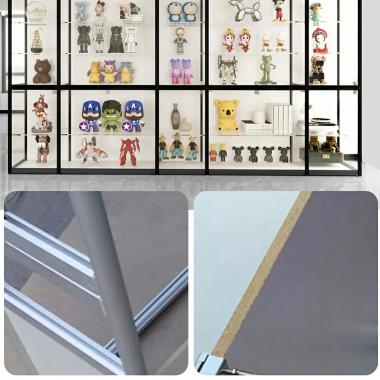 Black Metal Frame Clear Glass Shelf Curio Cabinet