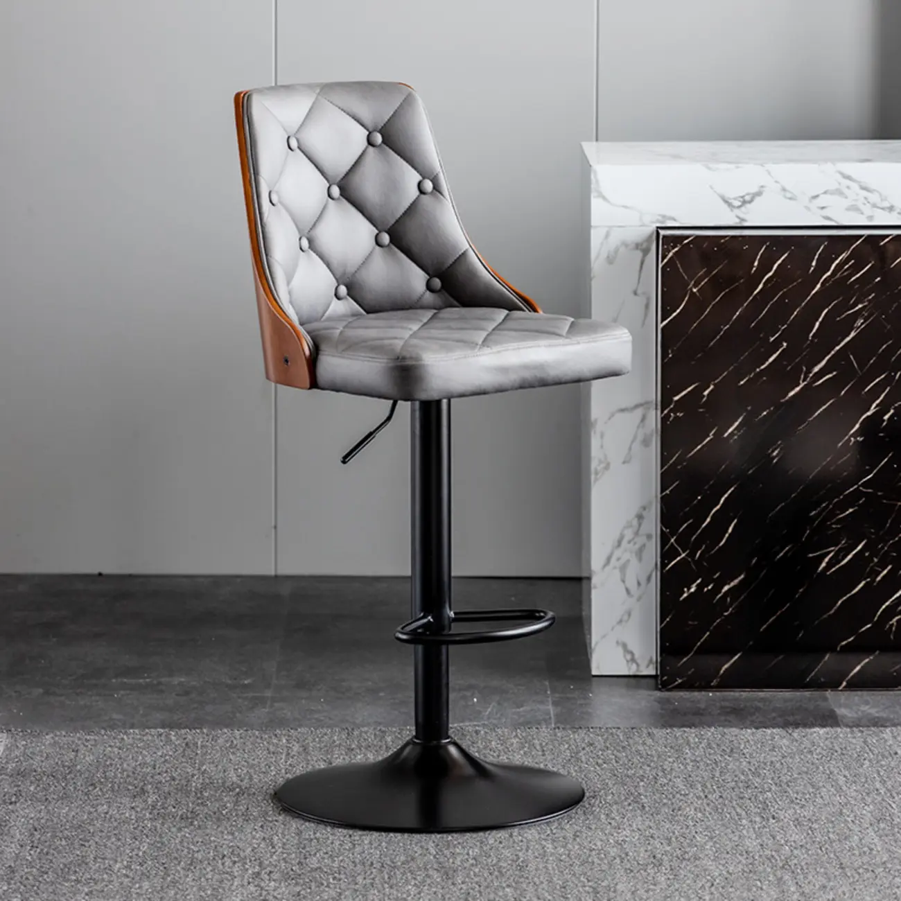 Modern Adjustable Full Back Tufted Leather Bar Stool