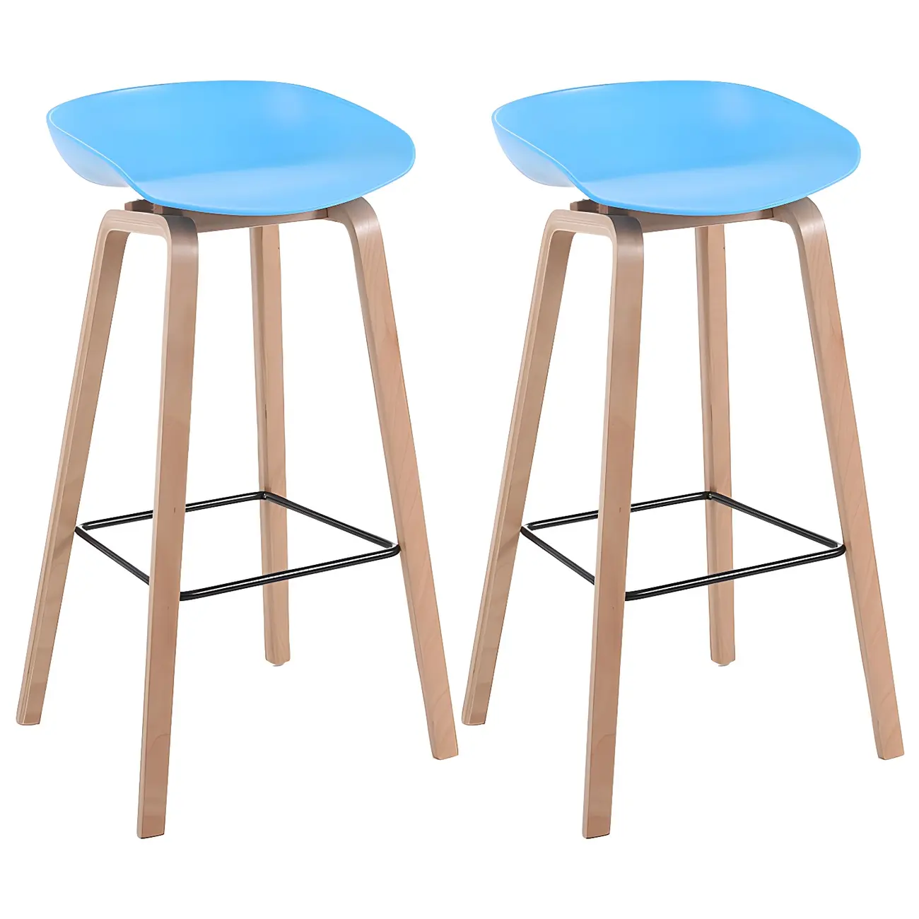 Mid-Century Modern Plastic Bar Stool with Wood Legs