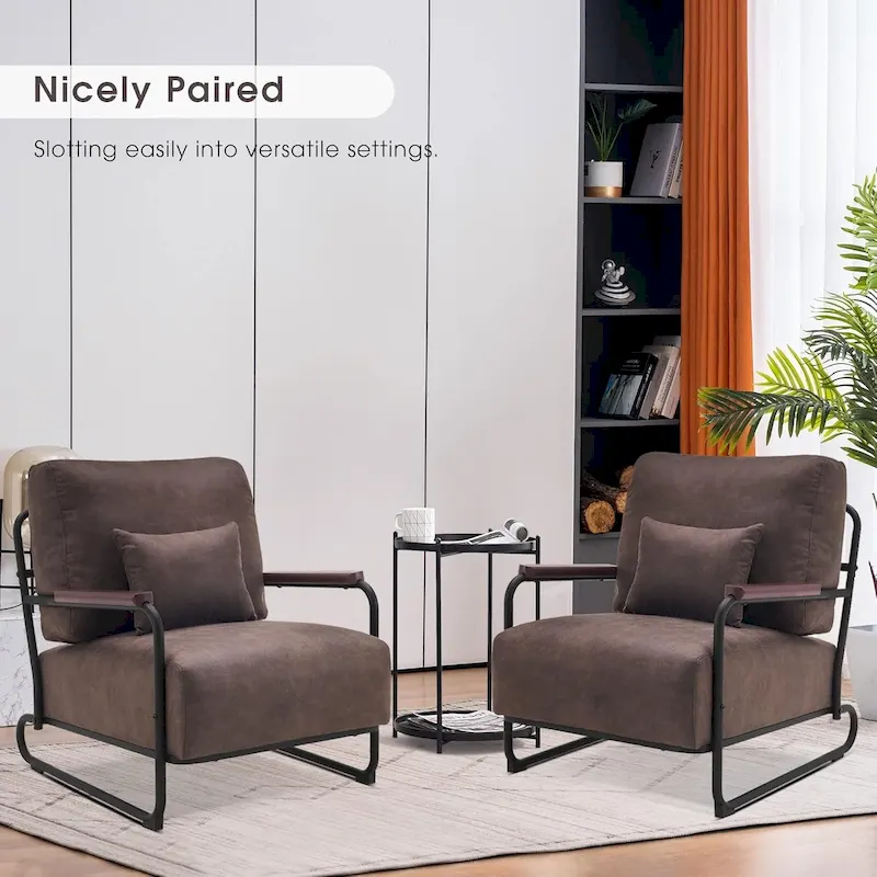 MCombo set of 2 Modern Accent Armchair with Steel Legs, Leathaire fabric HQ102