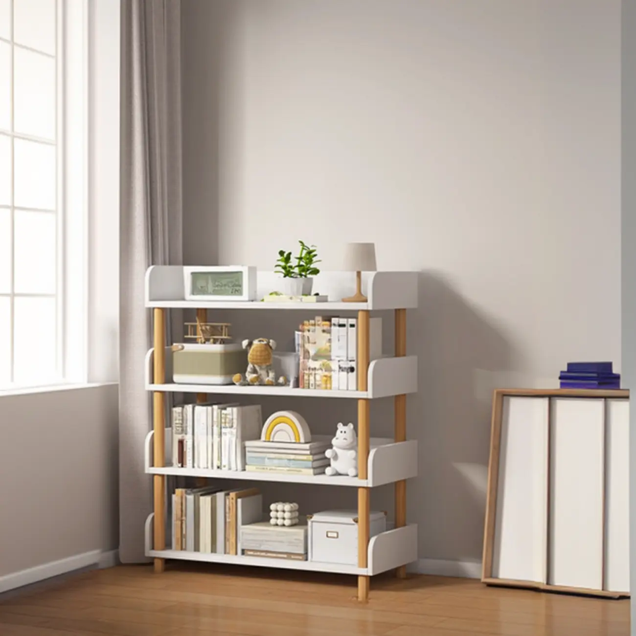 Vertical Natural Multi-Shelf Open Back Wood Bookcase