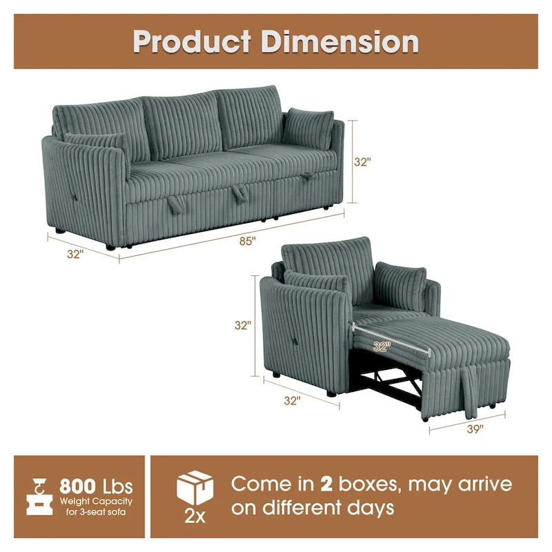 Modern Fabric Sleeper Sectional with USB and 2 pillows