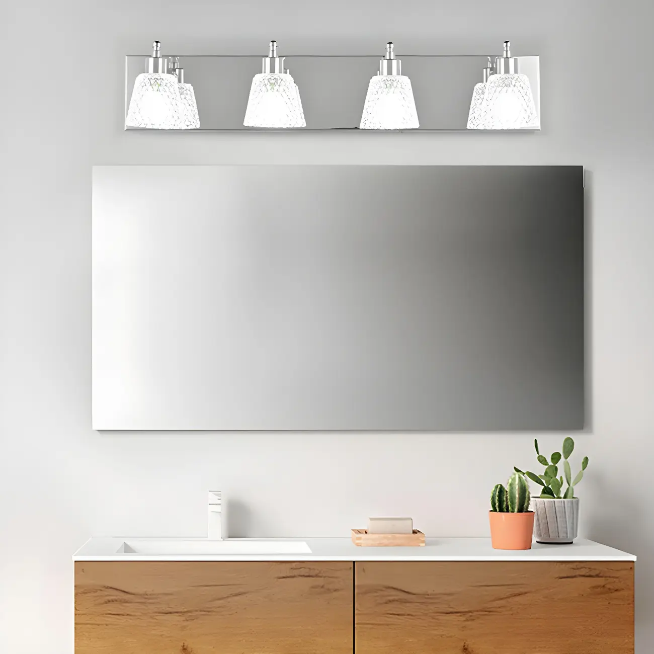 3-Light Modern Clear Glass Silver Bathroom Vanity Light