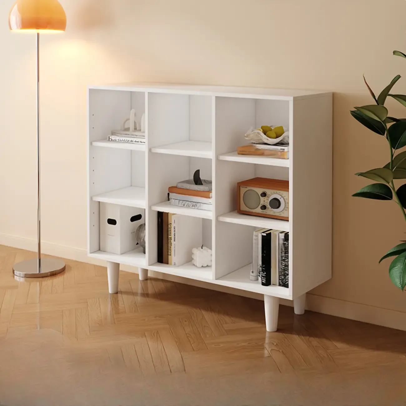 Wide 7-Shelf Modern Wooden Nut-Brown Open Bookcase