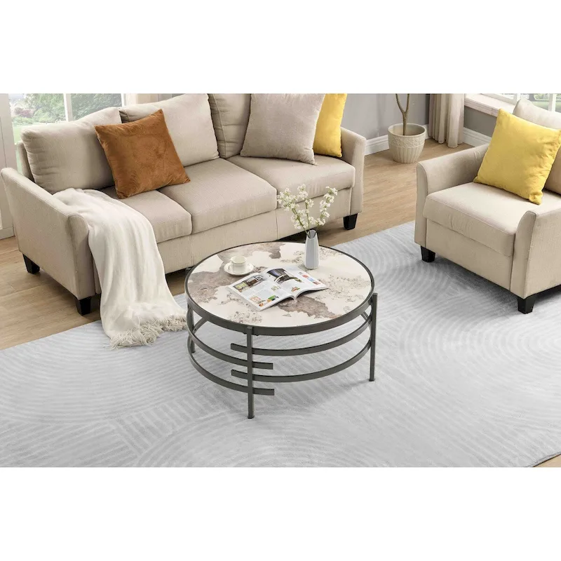 Modern Coffee Table With Sintered Stone Top and Sturdy Metal Frame