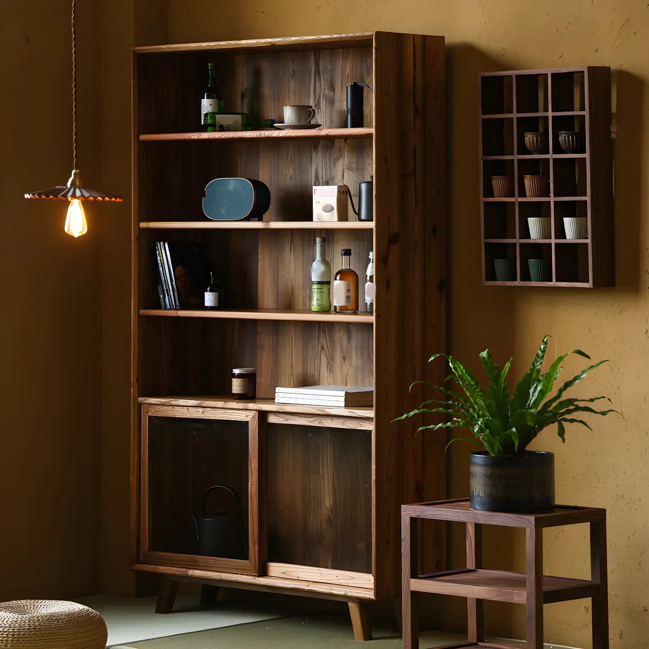 Brown Wooden Glass Sliding Door Standard Display Cabinet