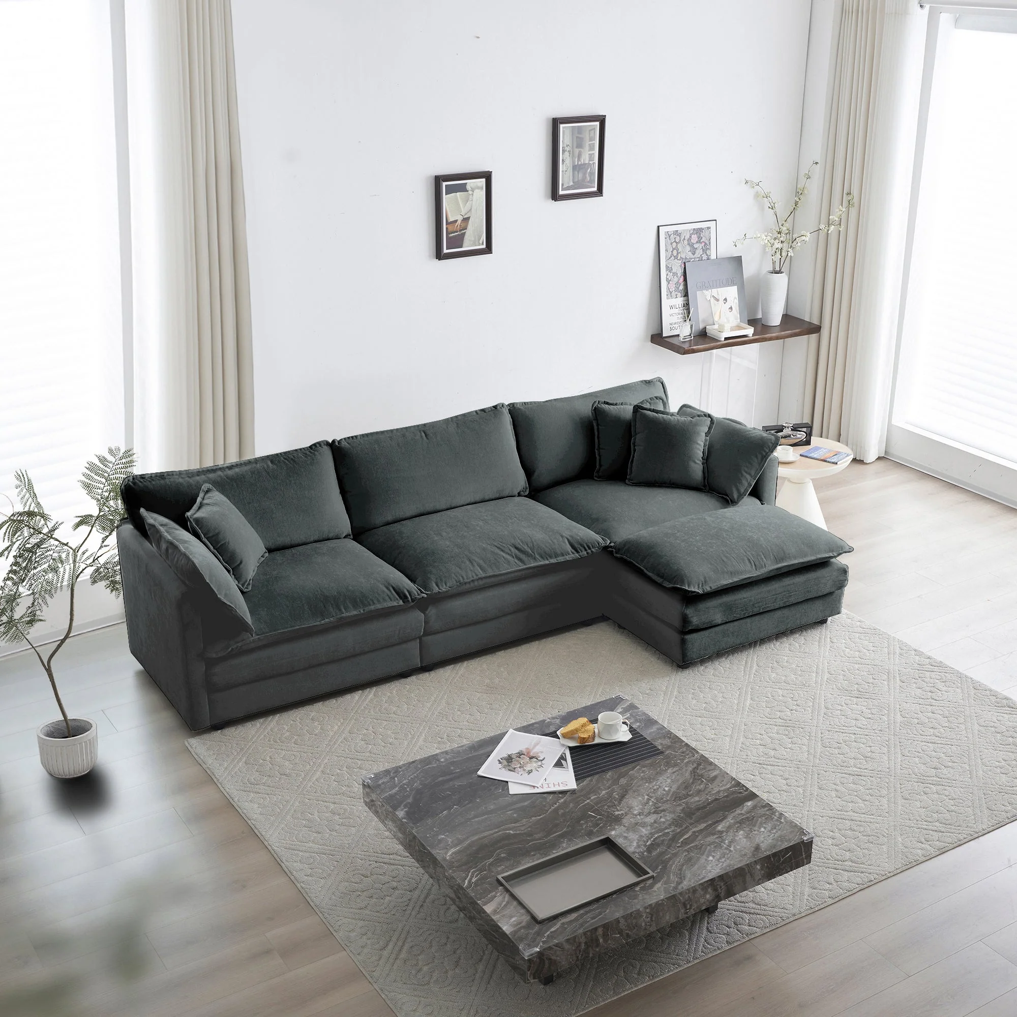 Walker Edison | Comfy Modular Cloud L Shaped Sectional Sofa With Ottoman
