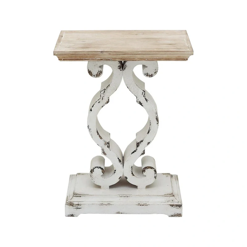 French Country Wood Rectangle End Table with Natural Wood Top