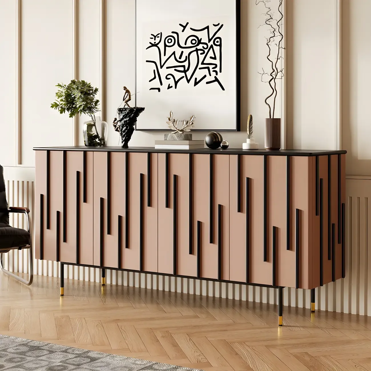 Unique Glam Wooden Sideboard Cabinet in Green/Brown