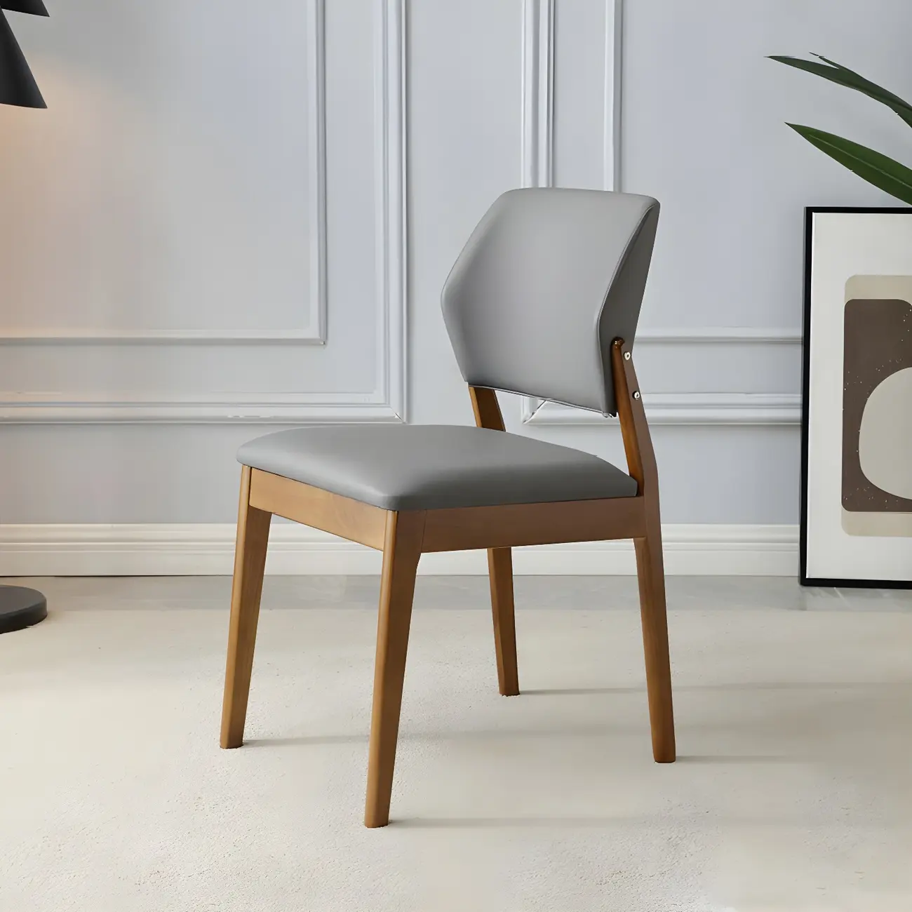 Modern Wood Faux Leather Beige Low Back Dining Chair