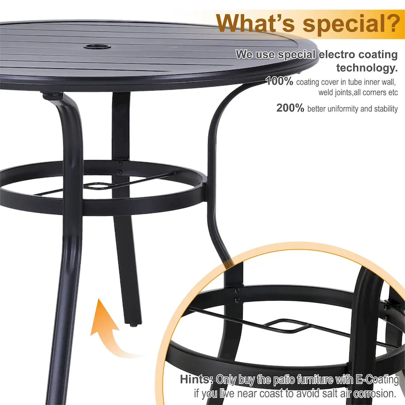 MAISON ARTS 5 Piece Metal Patio Dining Set, 4 Swivel Armrest Chairs with Cushion and 37.8 Round Table with 1.57 Umbrella Hole