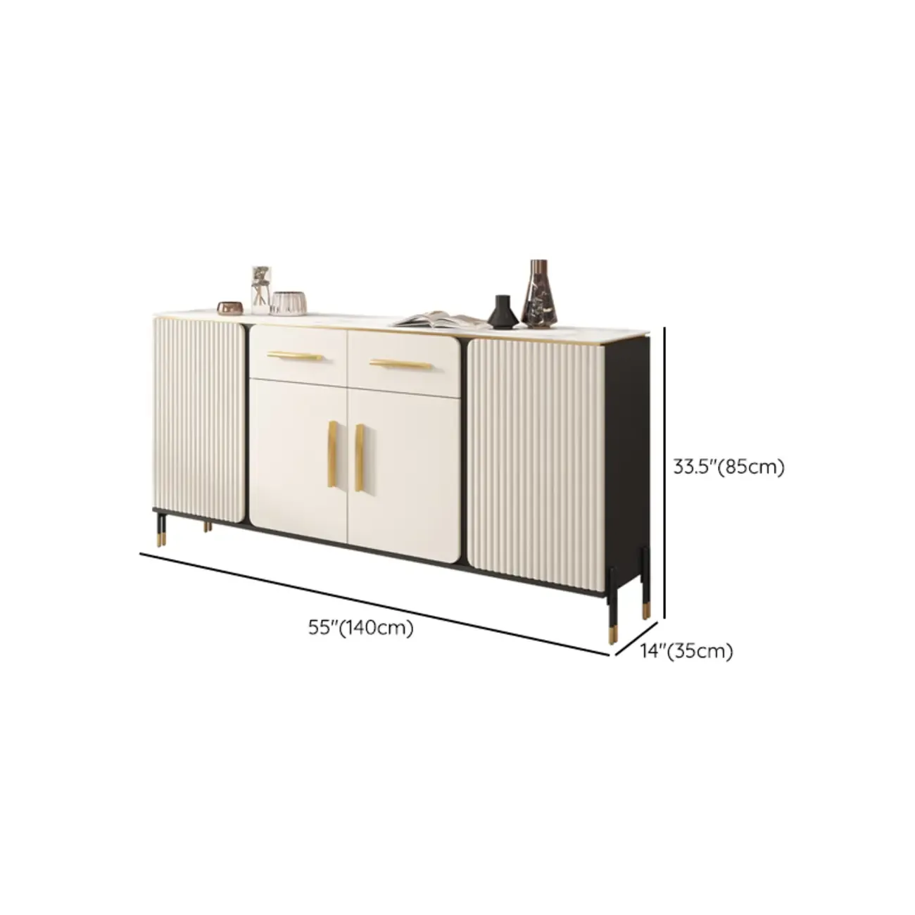 Glam White Sideboard with Stone Top and Drawers