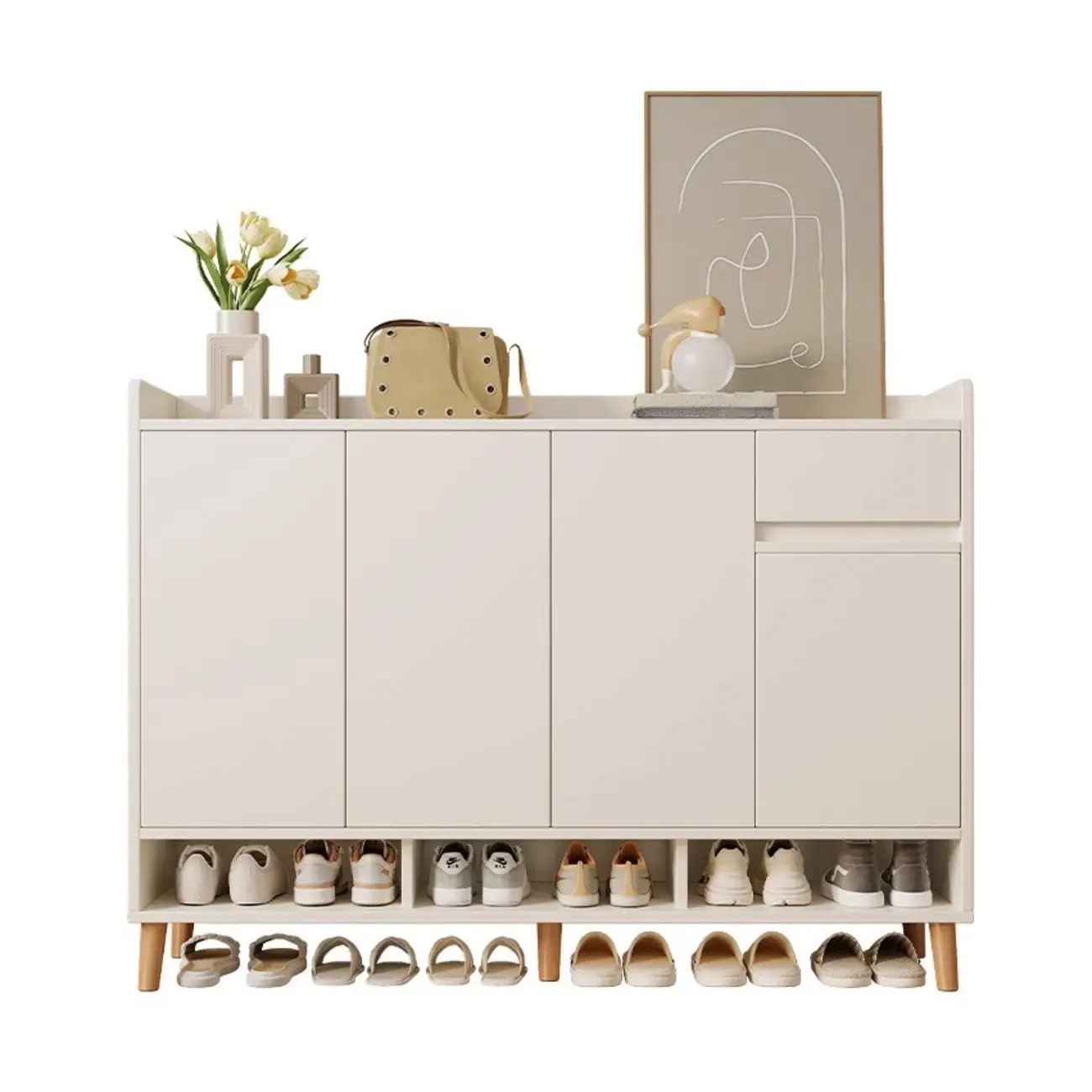 Vertical Modern White Wood Entryway Shoe Cabinet