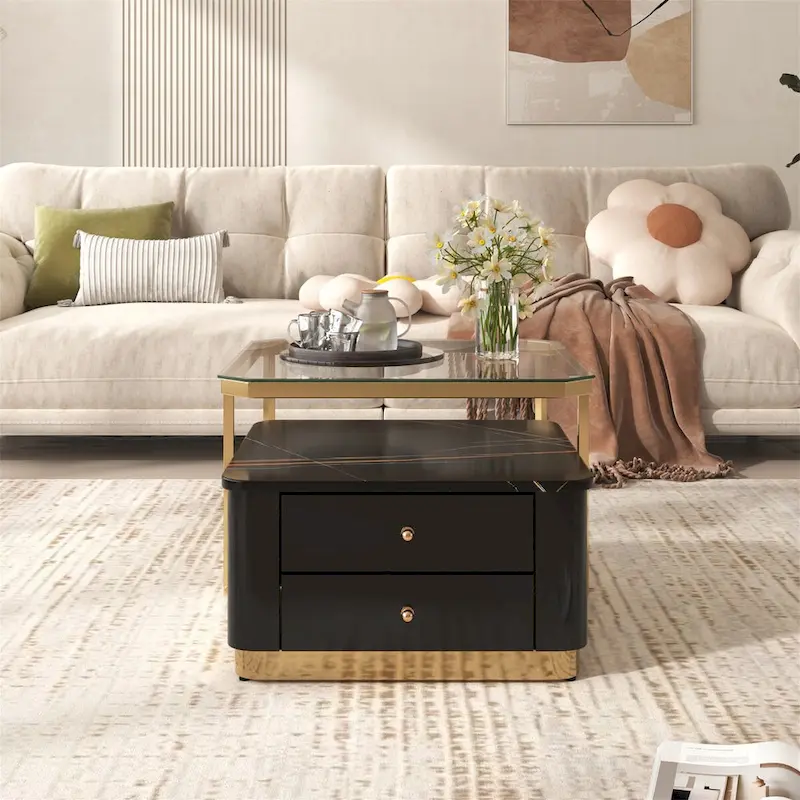 Modern Square Nesting Coffee Table with 2 Drawers (Set of 2) by Harper&Bright Designs