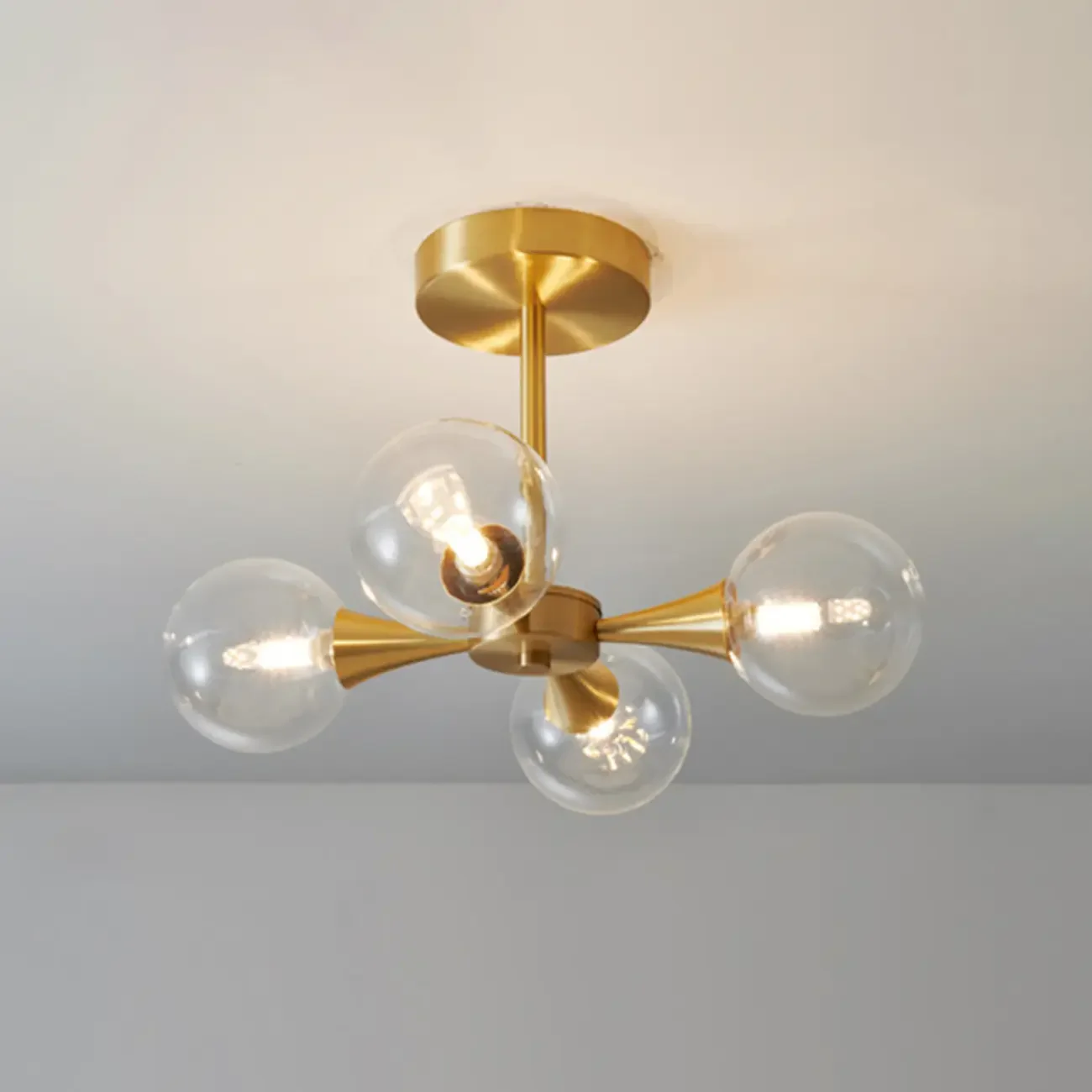 Modern Gold Glass Ball Semi Flush Mount Ceiling Light