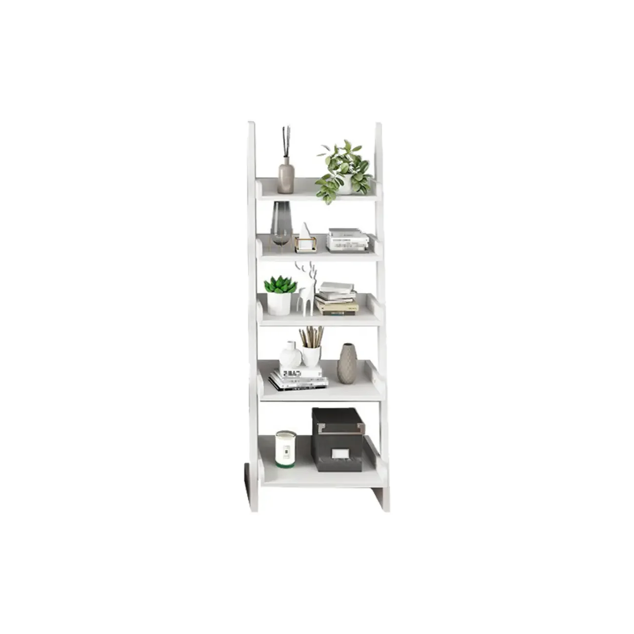 Narrow Modern Solid Wood 5-Tier Open Ladder Bookcase