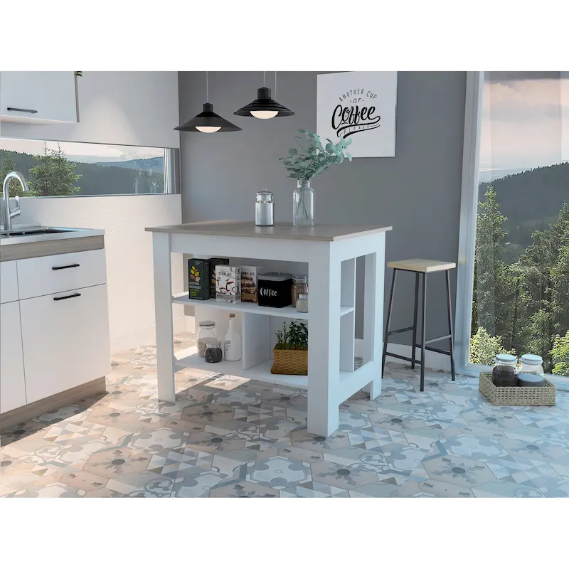 Kitchen Island with Four Legs, Three Shelves