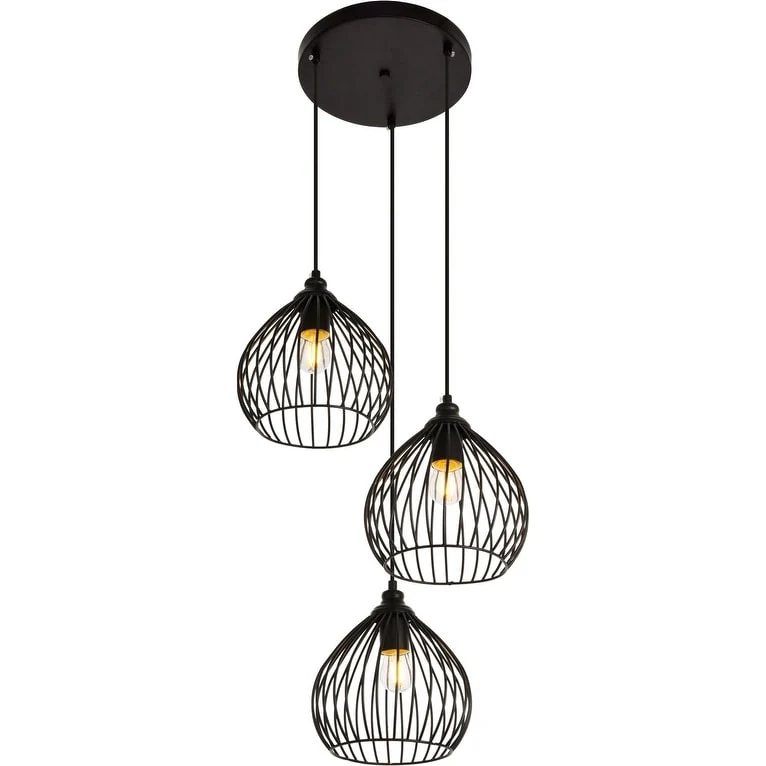 Elegant Lighting Sayer 3 Light 16  Wide Pendant with Aluminum Shades