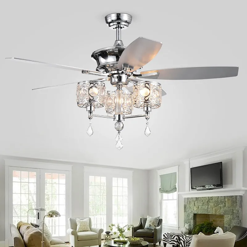 Miramis 52-inch Chrome Ceiling Fan with Crystal Chalice Chandelier
