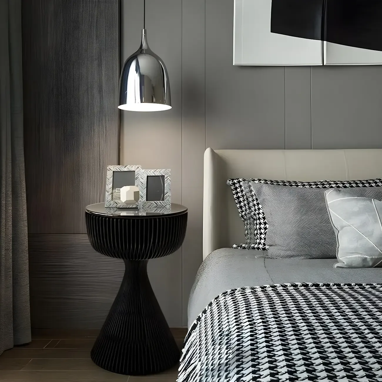 Foldable Modern Black Glass Top Round Side Table