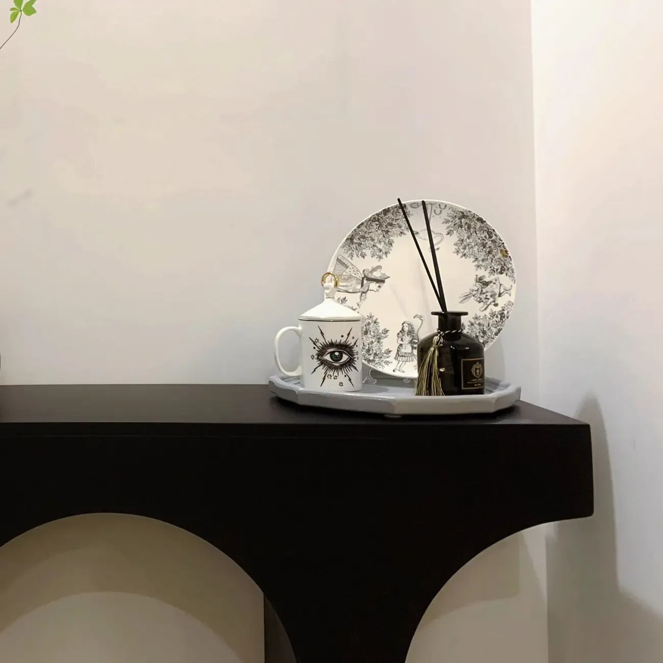 Arched Wood White Double Pedestal Console Table