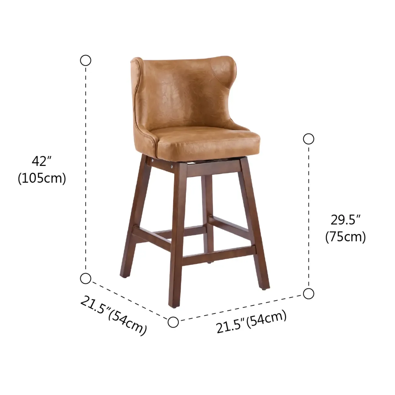 Set Of 2 Bar Height Mid-century Modern Upholstered Bar Stools