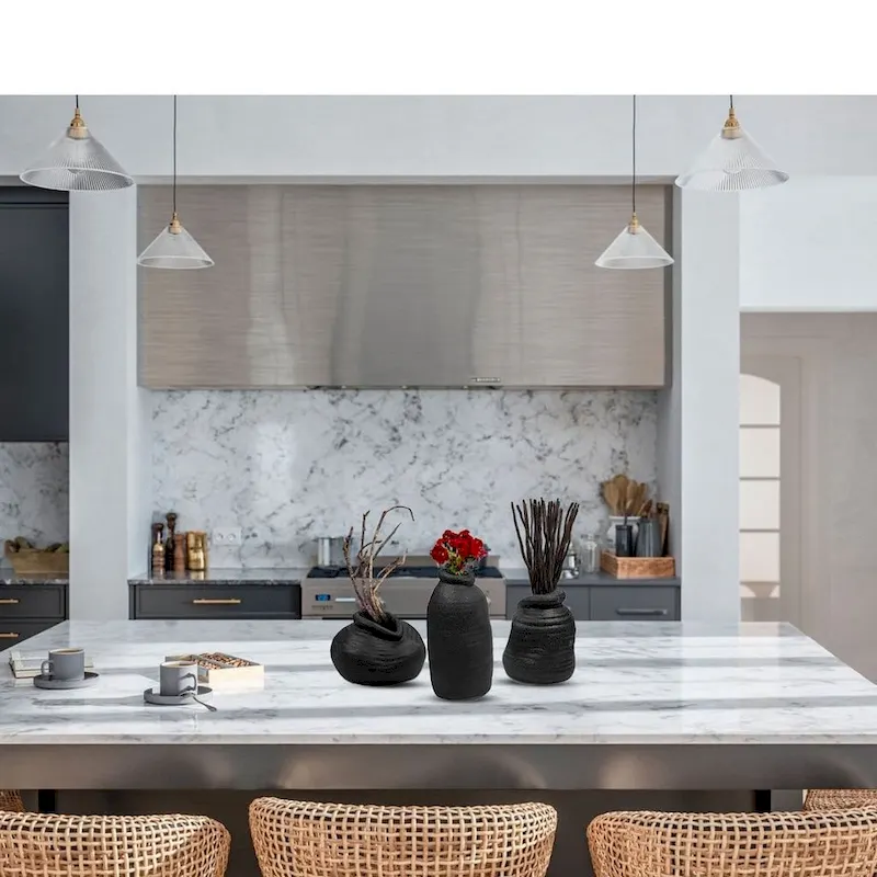 Set of Three Ceramic Black Vases