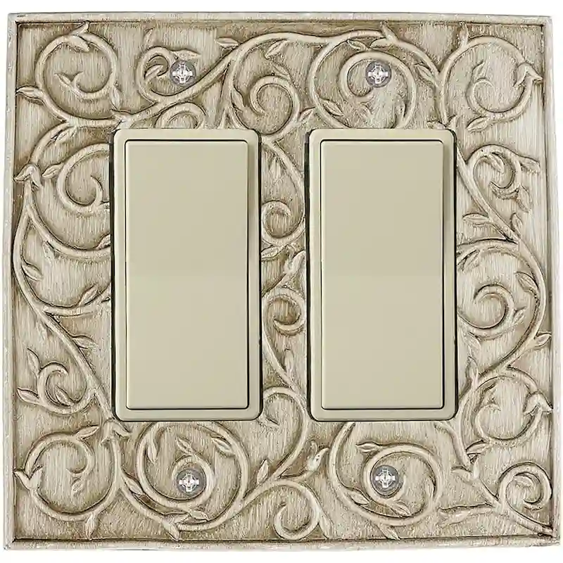 Meriville French Scroll 2 Rocker Wallplate, Double Switch Electrical Cover Plate