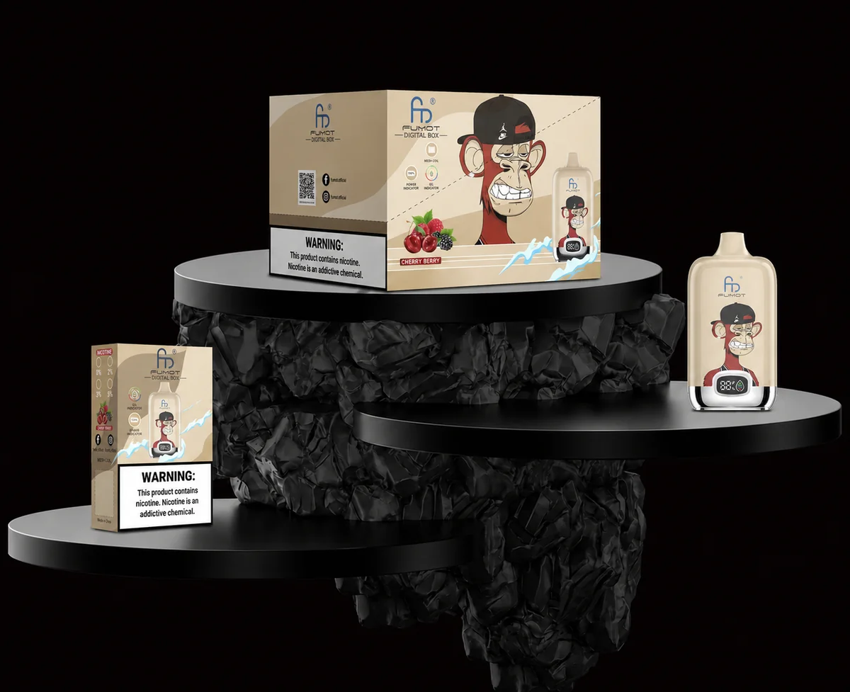 Fumot Digital Box 12000 Cherry Berry Einzelgerät, Retail-Box und Display-Box mit Kirsch-Beerenmotiv