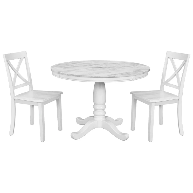 Modern Style Wooden 5-Piece Dining Set with Round Table amd 4 Upholstered Chairs