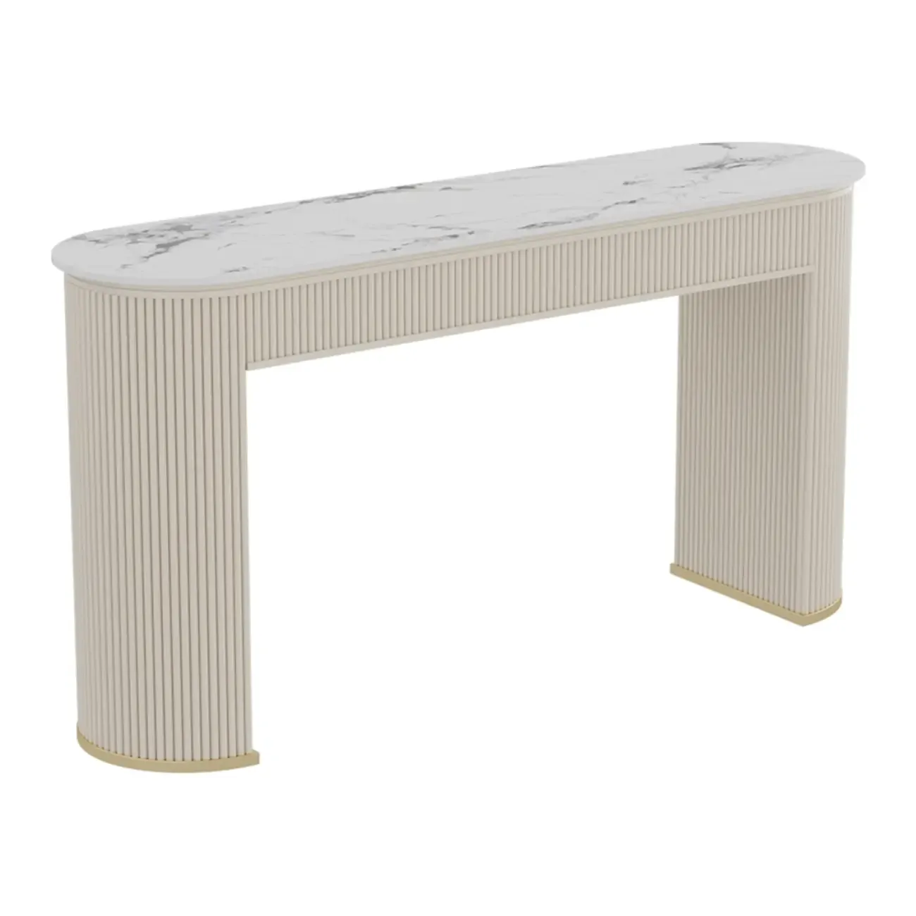 Modern White Stone Oblong Ribbed Iron Dual-Base Bar Tables