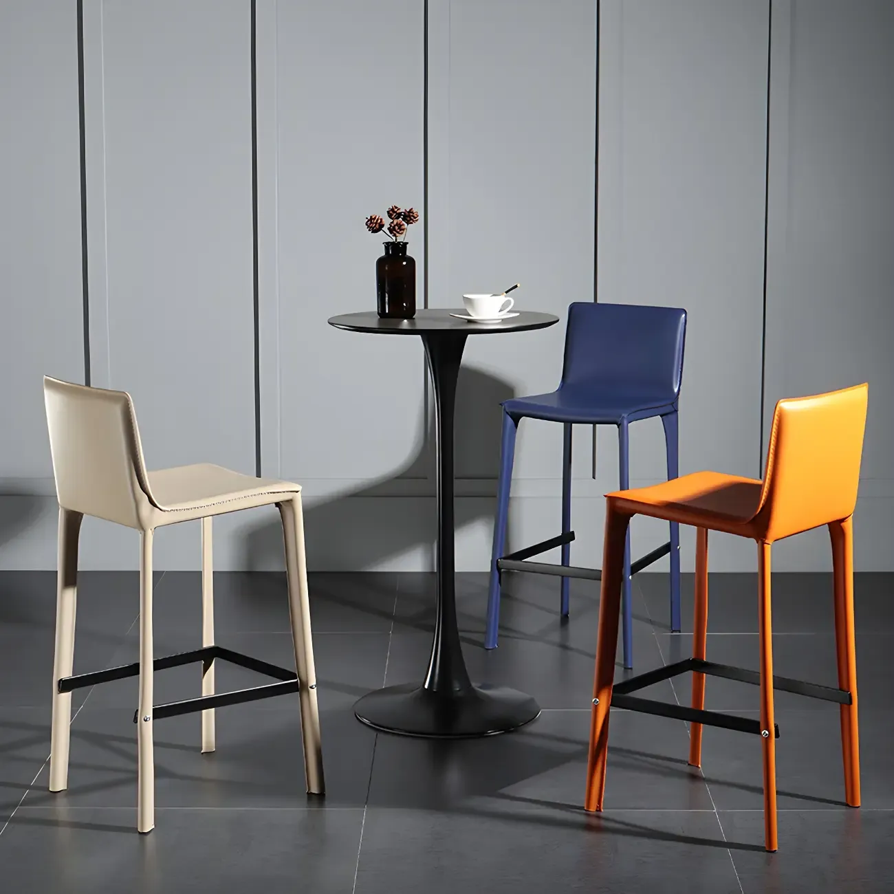 Simple White Round Metal Small Cocktail Bar Table