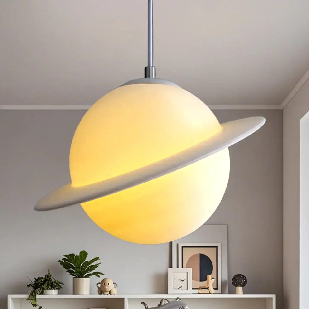 Kids Resin White Planet Shape Pendant Light for Bedroom