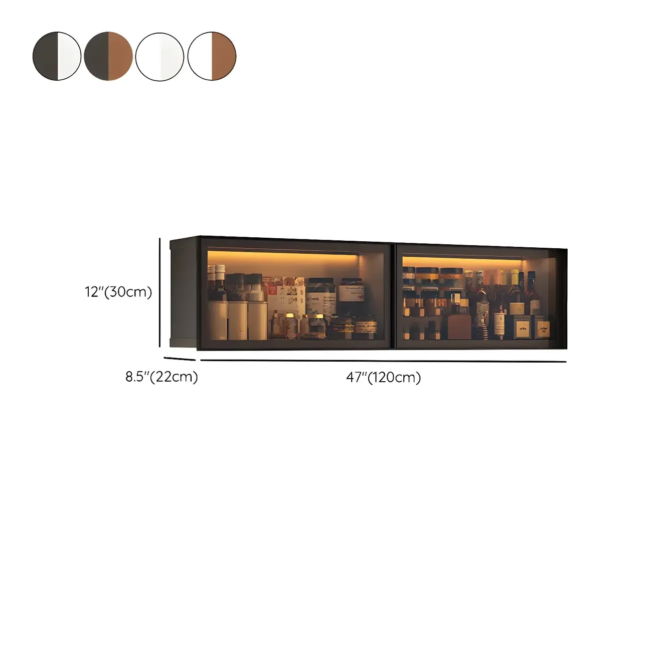 Grey Metal Floating Mounted Glass Kitchen China Cabinet