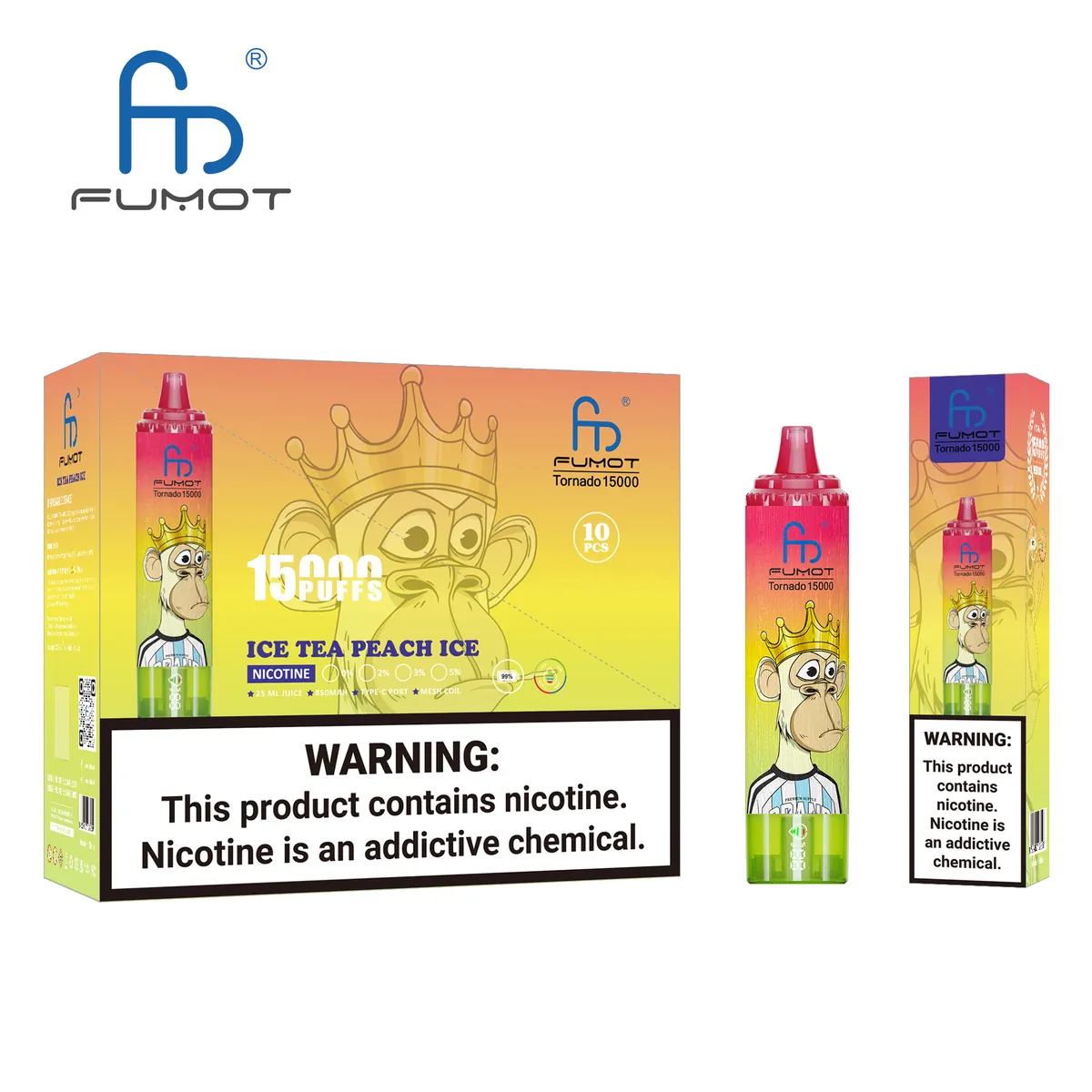 Fumot Tornado 15000 Ice Tea Peach Ice – 10er-Displaybox mit Einweg-Vape und Einzelpackung