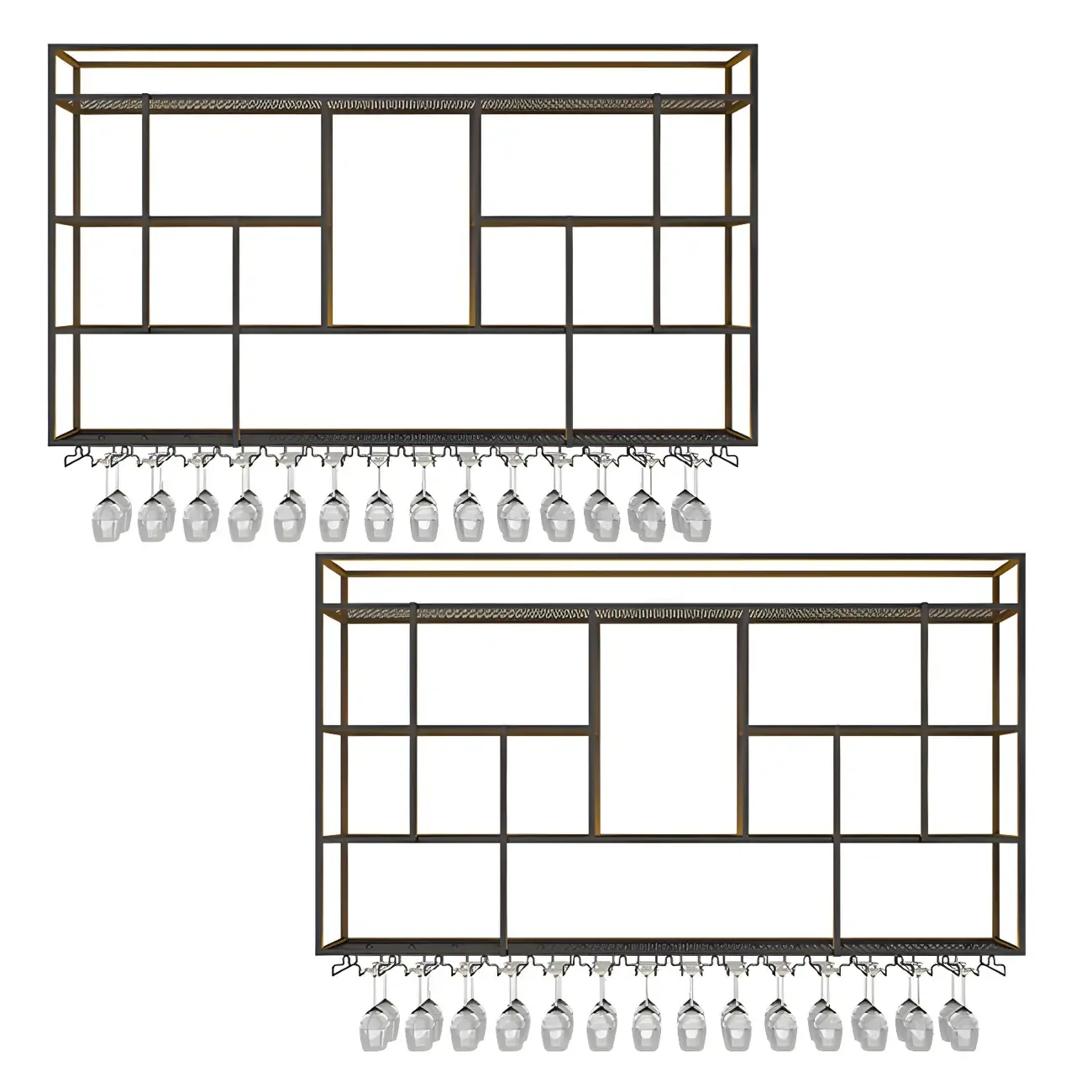 Rectangular Black Metal Wall-Mounted Wine Bottle Rack