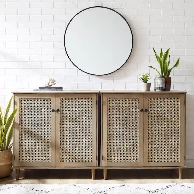Art Leon Woven Rattan Wicker Accent Cabinet