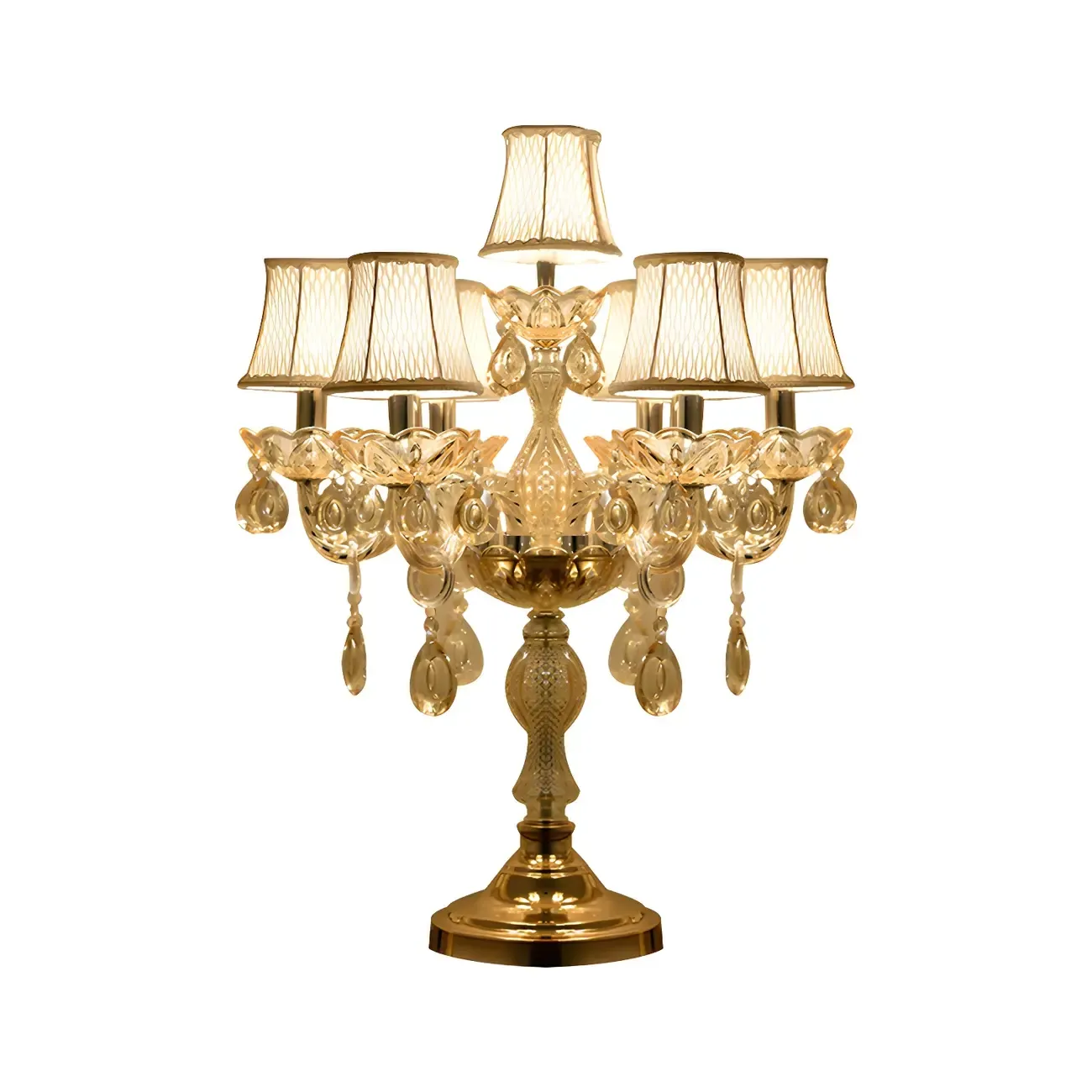 Luxury Gold Multi-Light Crystal Candelabra Table Lamp