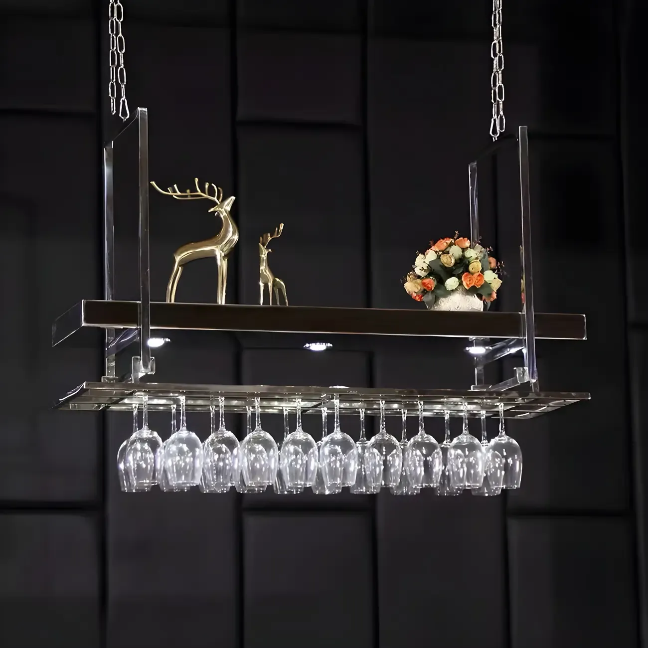 Glam Gold Metal Hanging Wine Glass Rack