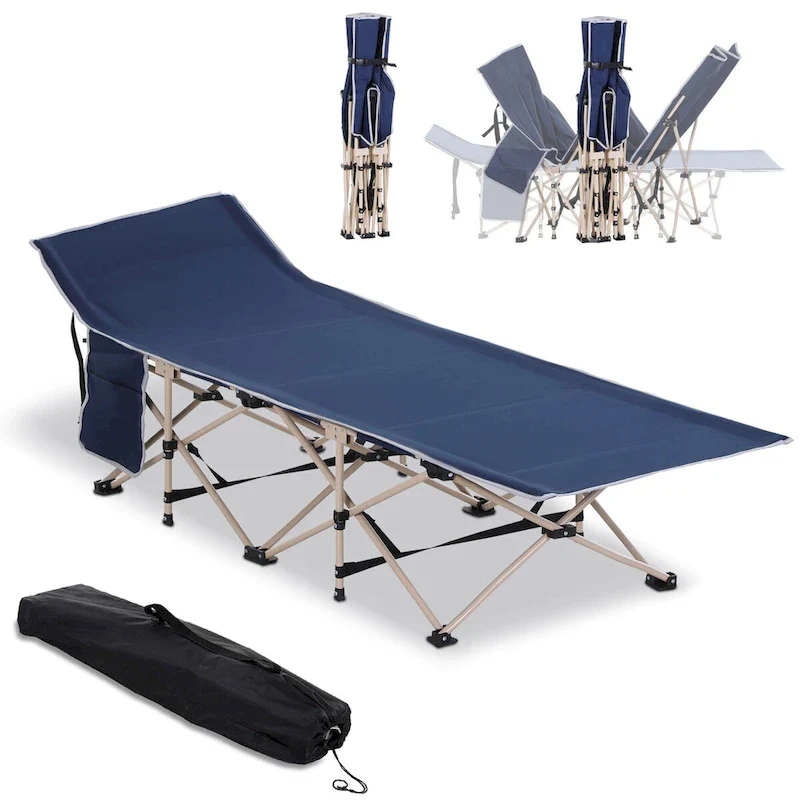 Folding Camping Cot for Adults with Carry Bag,Side Pocket,Outdoor Portable Sleeping Bed for Travel,Camp,Vacation