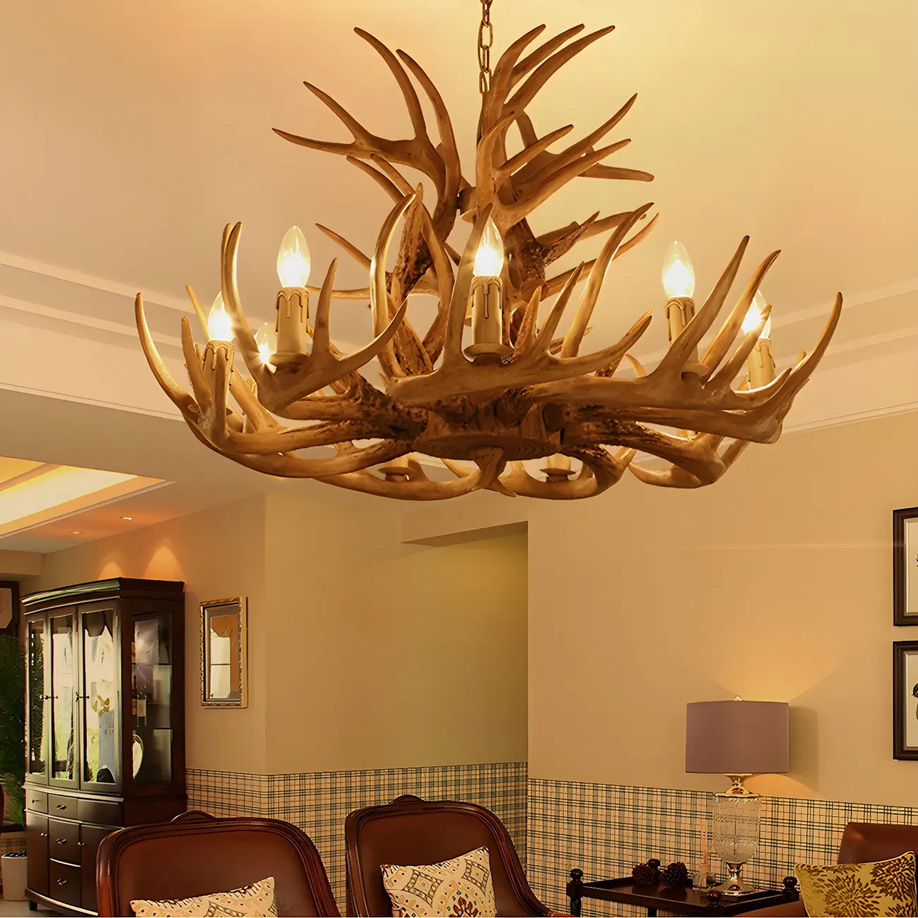 Rustic Large Antler Candelabra Chandelier with 2 Tiers