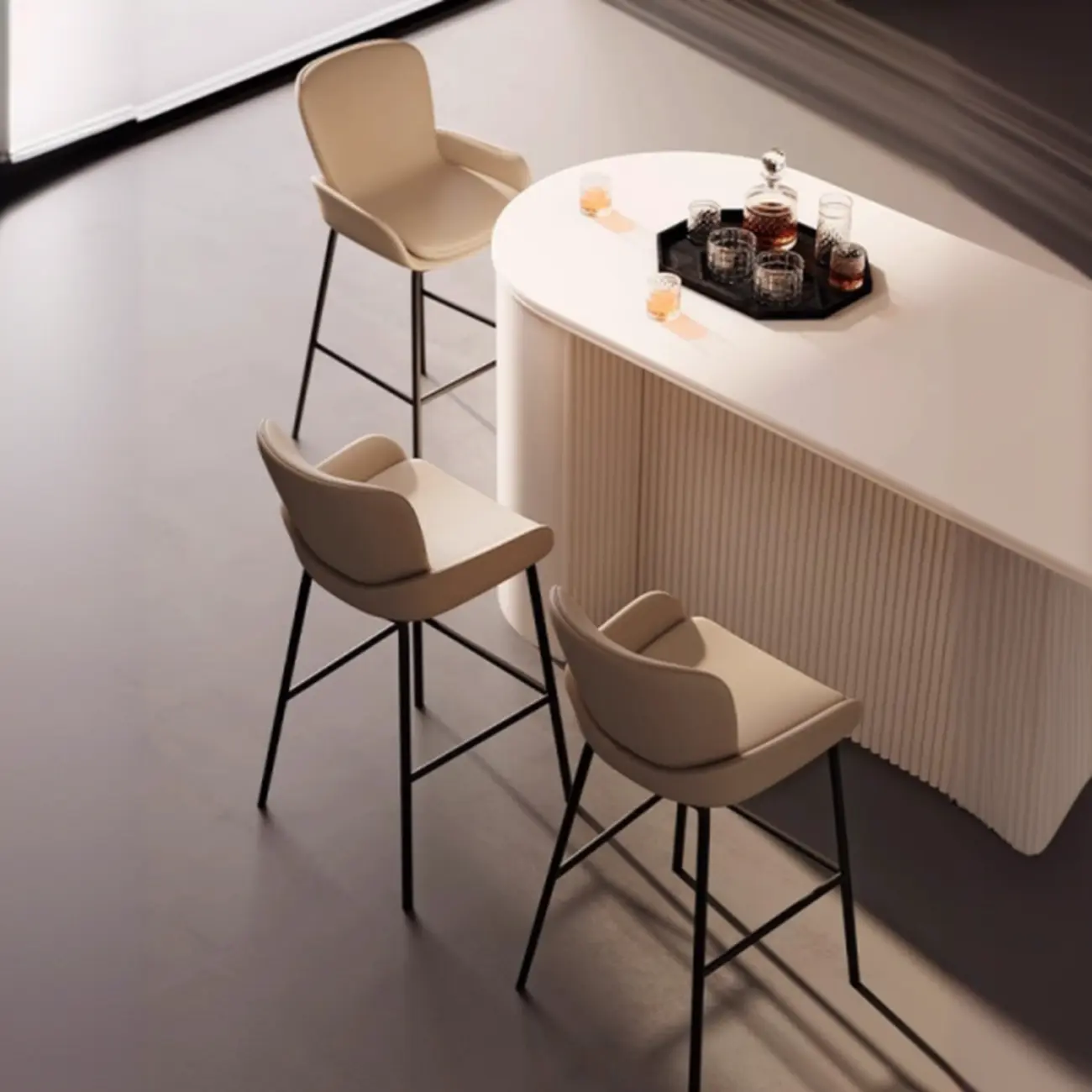 Coffee Bucket Four Legs Leather Counter Bar Stools