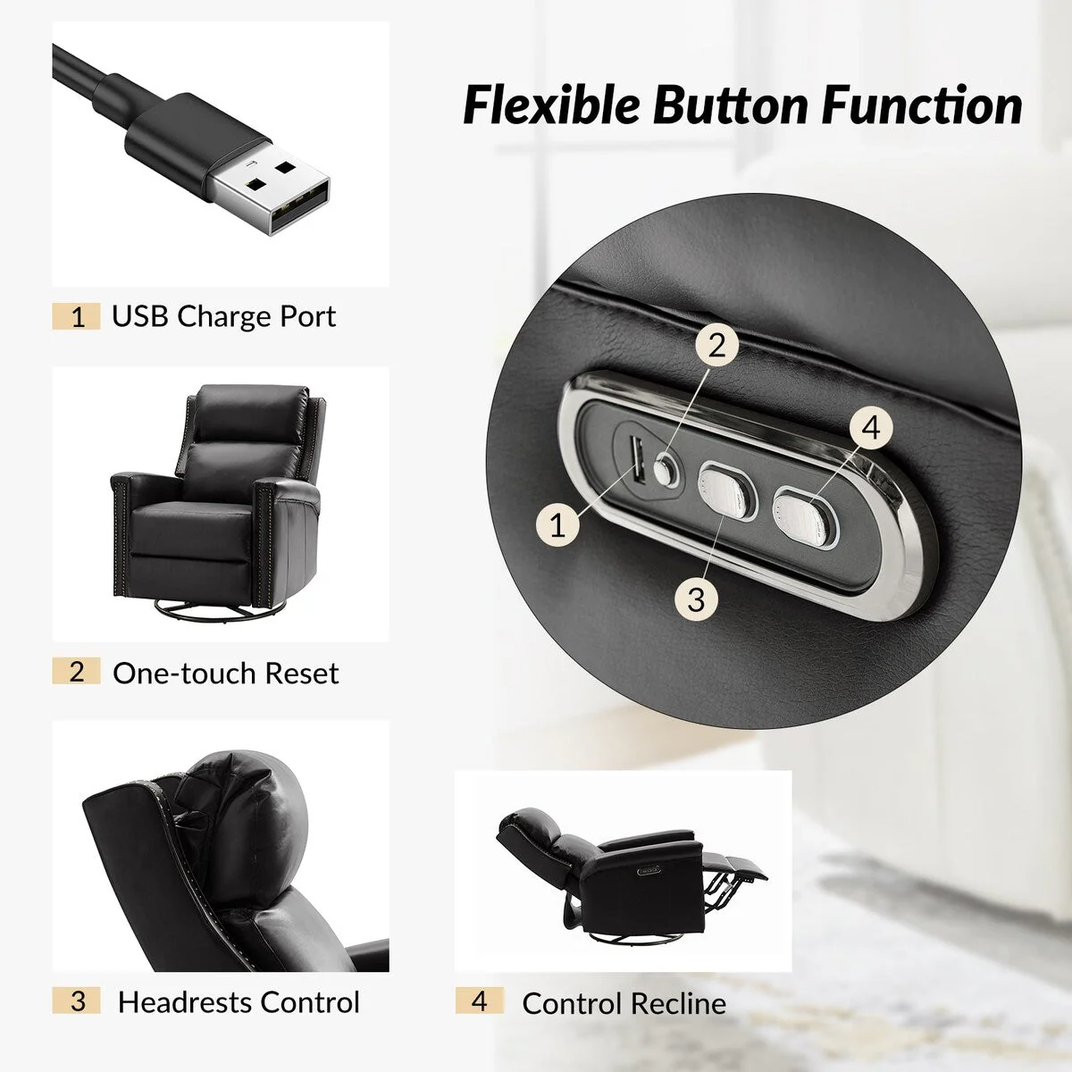 Tobias Traditional Swivel And Rocker Power Recliner Set of 2 by HULALA HOME