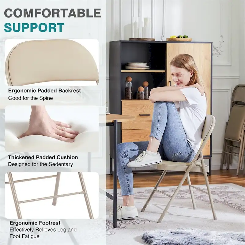 Folding Chair,Leather Padded Folding Chair,Sturdy Metal Chairs,2 PCS