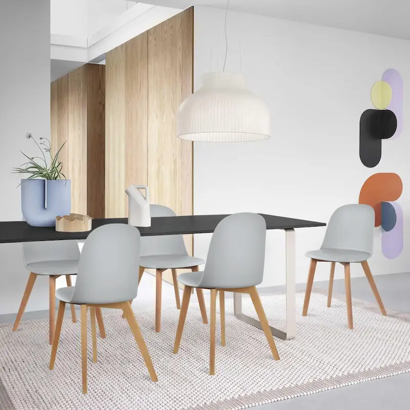 Set of 2 Dining Side Chair with Back Armless Plastic Seat Wooden Legs Kitchen Desk Task Computer