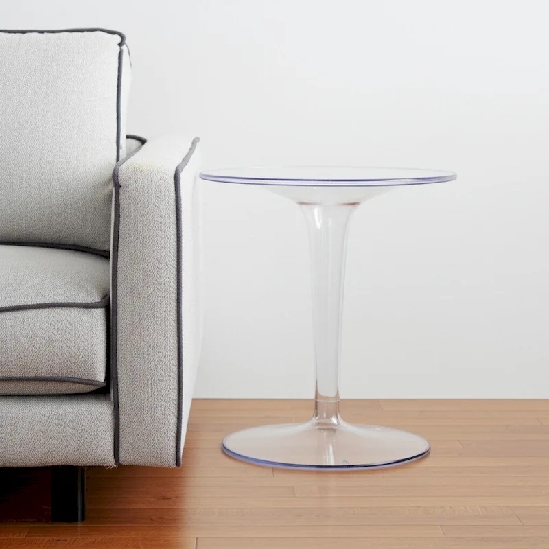 HomeRoots 20  Clear Heavy Duty Plastic Indoor Outdoor Round Pedestal End Table