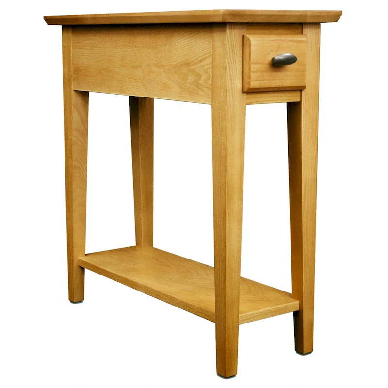 Teegan Solid Wood Narrow Side End Table with Shelf and Drawer