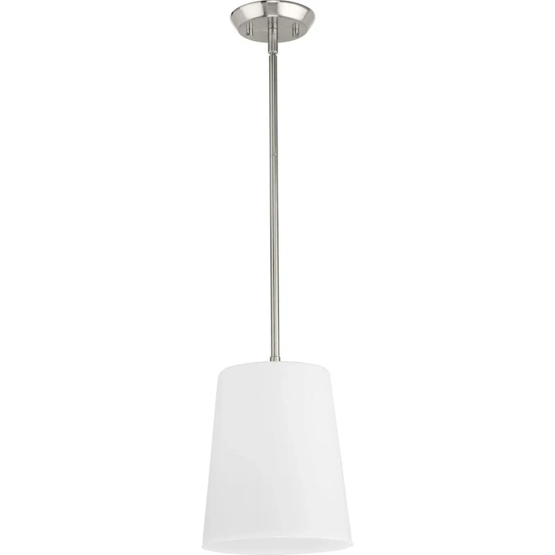 Clarion Collection One-Light Brushed Nickel Etched White Transitional Pendant - 9 in x 9 in x 11.37 in