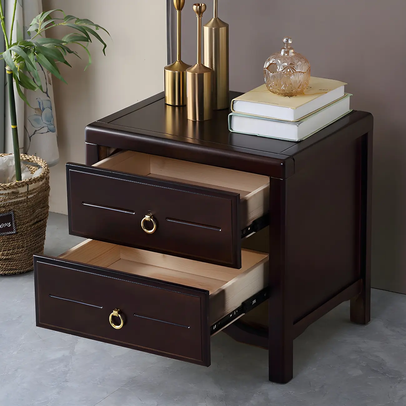 Bedroom Black Wooden 2-Drawer Narrow Nightstand