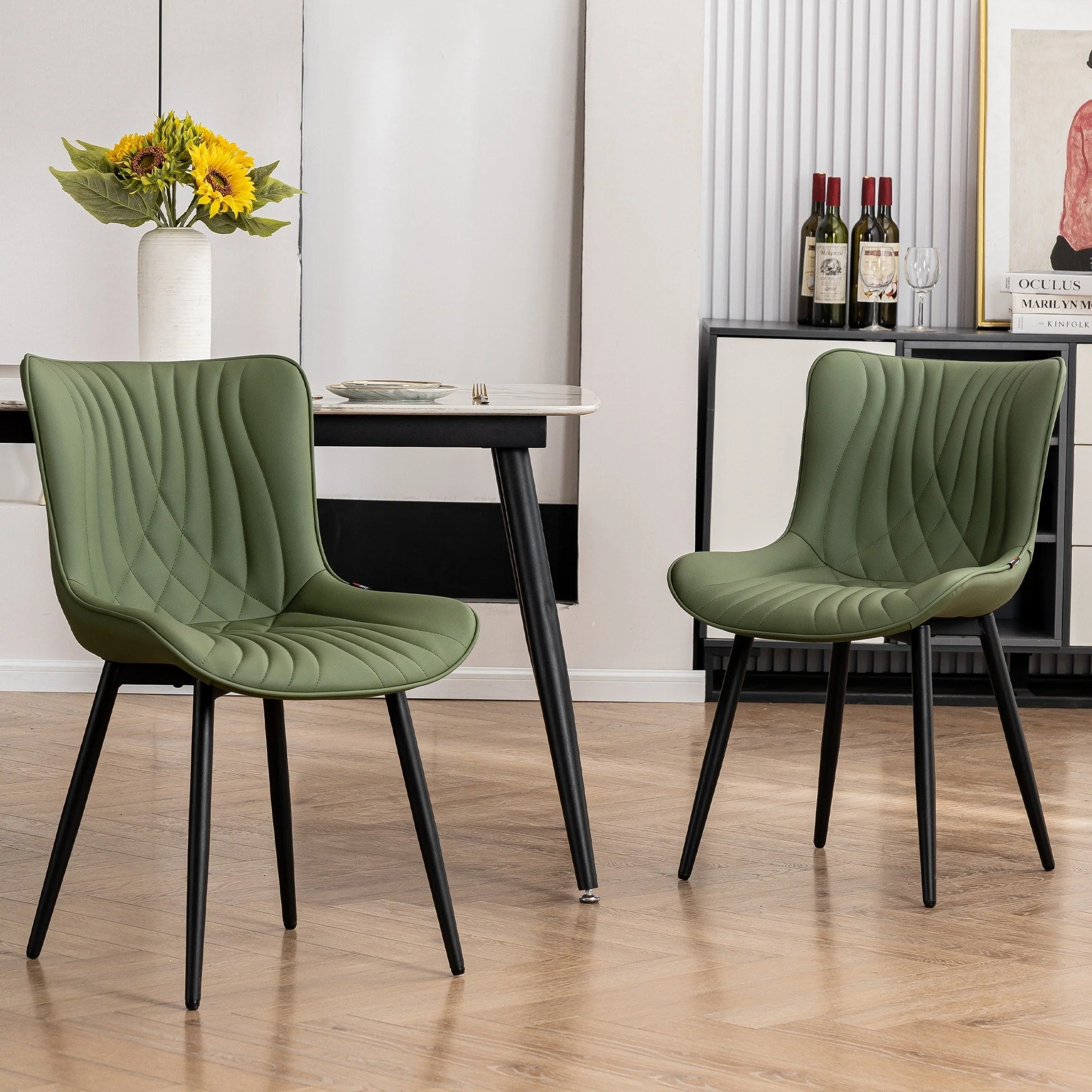 Modern Upholstered Leather Armless Dining Chairs Set of 2